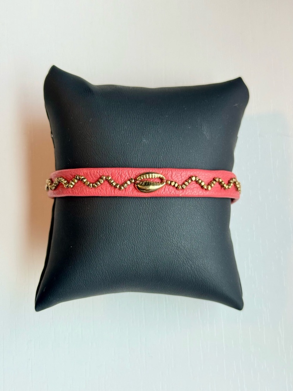 Chan Luu Gold Shell Coral Pink Leather Adjustable Bracelet